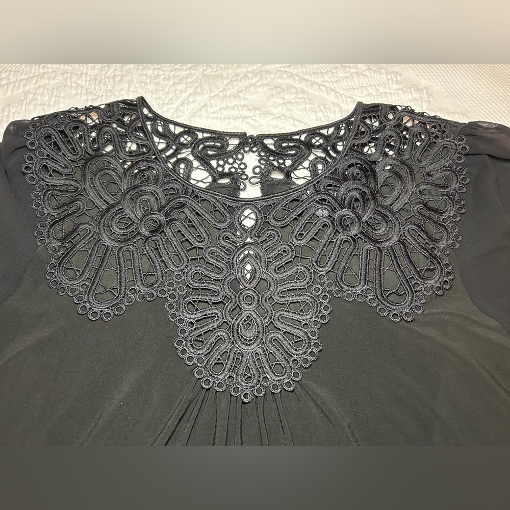 White House Black Market sheer long sleeve black blouse size XL
